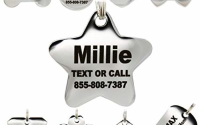 Stainless Steel Pet ID Tags – Engraved Personalized Dog Tags, Cat Tags Front & Back up to 8 Lines of Text – Bone, Round, Heart, Flower, Badge, House, Star, Rectangle, Bow Tie