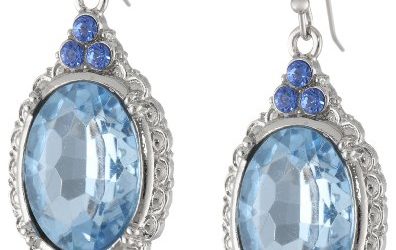 1928 Jewelry Silver-Tone Sapphire Blue Oval Drop Earrings