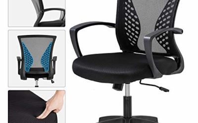 Home Office Chair Mid Back PC Swivel Lumbar Support Adjustable Desk Task Computer Ergonomic Comfortable Mesh Chair with Armrest (Black)