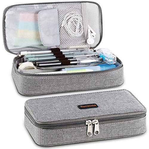 Homecube Pencil Case Big Capacity Pen Marker Holder Pouch Box Makeup Bag Oxford Cloth Large Storage Stationery Organizer with Zipper for School Office – Gray