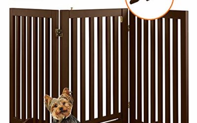 Best Choice Products 31.5in 3-Panel Freestanding Wooden Pet Gate w/Walk Through Door, Adjustable Pen – Espresso