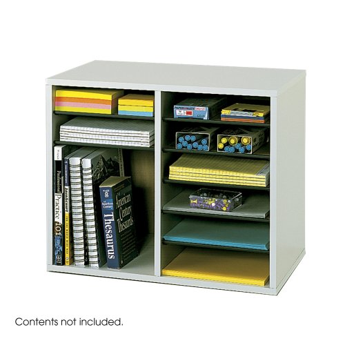 Safco Products Wood Adjustable Literature Organizer, 12 Compartment 9420GR, Gray, Durable Construction, Removable Shelves