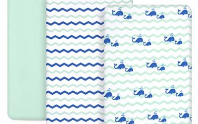 TILLYOU Jersey Knit Pack N Play Sheets, 170 GSM Thicker Softer Mini Crib Sheets Set Unisex, Ultra-Soft Breathable Playard Playpen Sheets, Ocean Theme