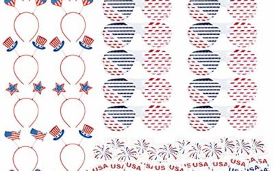 JOYIN 72 Pcs Patriotic Party Favor of 12 Glasses, 12 Headbands, and 48 Tattoo Stickers for 4th of July Celebration, Independence Day Gathering, Memorial Day Commemoration, Veterans Day Honoring, Patriotic Party Favors and Themed Party