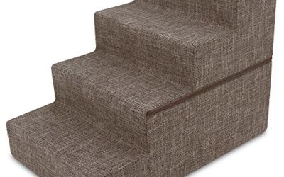 Best Pet Supplies STF242T-L Made in USA Foldable Pet Steps/Stairs with CertiPUR-US Certified Foam, Brown Linen, 4-Steps (H: 22")