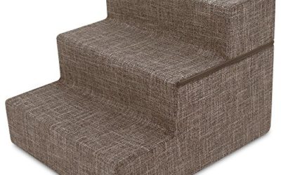 Made in USA Foldable Pet Steps/Stairs with CertiPUR-US Certified Foam by Best Pet Supplies, Inc., Inc., Inc., – Brown Linen, 3-Steps (H: 16.5")