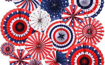 4th of July Decorations 16PCS Paper Fan for USA Patriotic Decorations Memorial Day Decorations Independence Day Veterans Birthday Party Supplies