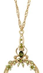 1928 Jewelry Ornate Olivine Brass-Tone Magnifying Glass Necklace, 30"