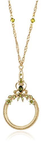 1928 Jewelry Ornate Olivine Brass-Tone Magnifying Glass Necklace, 30"