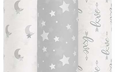 Babebay Baby Muslin Swaddle Blanket, 3-Pack Unisex Bamboo Swaddle Blanket Boys & Girl, Soft Silky Swaddling Blankets Wrap for Newborn Infant, Large 47 x 47 inches, Set of 3 -Moon, Stars and Love