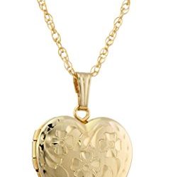 14k Yellow Gold-Filled Engraved Flowers Heart Locket, 18"