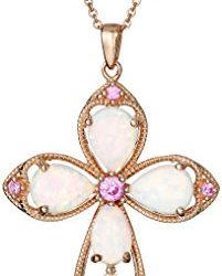 14K Rose Gold over Sterling Silver Created Opal with Created Pink Sapphire Cross Pendant Necklace, 18"