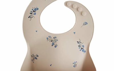mushie Silicone Baby Bib | Adjustable Fit Waterproof Bibs (Lilac Flowers)