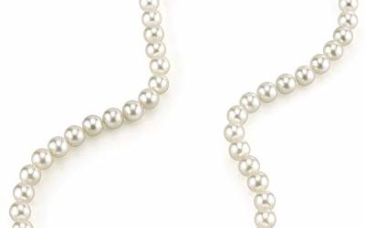 THE PEARL SOURCE 14K Gold 7.5-8.0mm AAA Quality Round Genuine White Japanese Akoya Saltwater Cultured Pearl Necklace in 18" Princess Length for Women