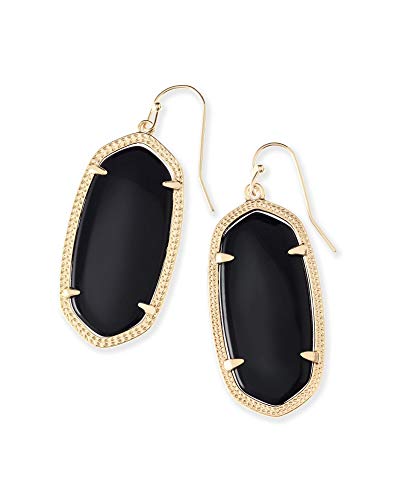 Kendra Scott Elle Drop Earrings for Women, Fashion Jewelry, 14k Gold-Plated, Black Opaque Glass