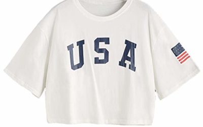 SweatyRocks Women's Letter Print Crop Tops Summer Short Sleeve T-shirt (Large, White)