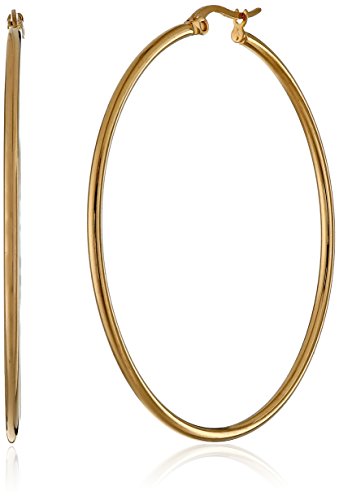 Amazon Essentials Yellow Gold Plated Stainless Steel Rounded Tube Hoop Earrings (50mm)