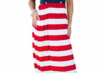 July 4th Women High Waisted Patriotic Swing Loose Sleeveless Pocket Stripe Star Maxi Tank Dress USA Flag M