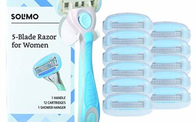 Amazon Brand – Solimo 5-Blade Razor for Women, Handle, 12 Cartridges & Shower Hanger (Cartridges fit Solimo Razor Handles only)