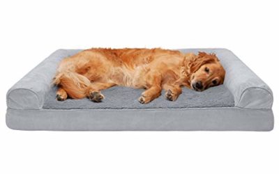 Furhaven Pet Dog Bed – Cooling Gel Memory Foam Ultra Plush Faux Fur and Suede Traditional Sofa-Style Living Room Couch Pet Bed with Removable Cover for Dogs and Cats, Gray, Jumbo
