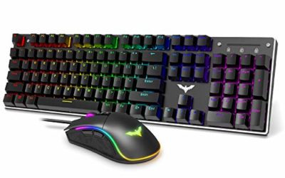 Havit Mechanical Gaming Keyboard and Mouse Combo Blue Switch 104 Keys Rainbow Backlit Keyboards, 4800 Dots Per Inch 7 Button Mouse Wired for PC Gamer Computer Laptop