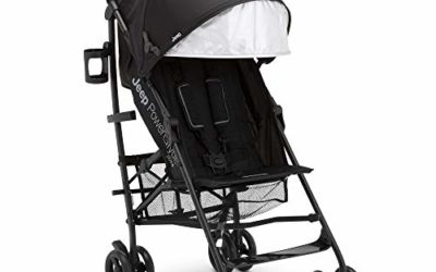 Jeep PowerGlyde Plus Stroller by Delta Children – Lightweight Travel Stroller with Smoothest Ride, Aluminum Frame, 4-Position Recline, Extra Large Storage Basket, Black
