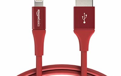 AmazonBasics USB A Cable with Lightning Connector, Premium Collection, MFi Certified Apple iPhone Charger, 3 Foot, Red