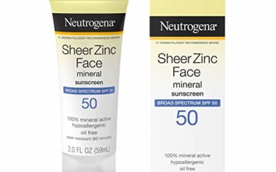 Neutrogena Sheer Zinc Oxide Dry-Touch Mineral Face Sunscreen Lotion with Broad Spectrum SPF 50, Oil-Free, Non-Comedogenic & Non-Greasy Zinc Oxide Facial Sunscreen, Hypoallergenic, 2 fl. oz