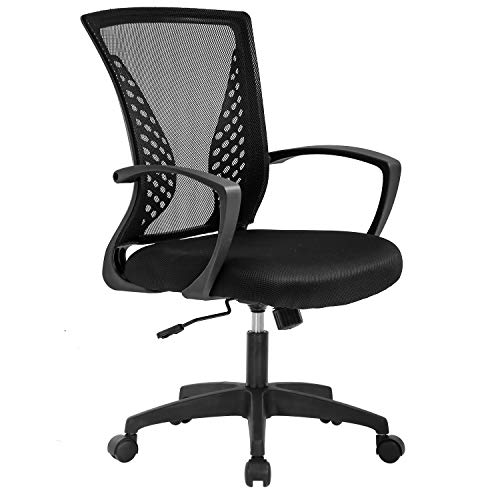 Vnewone Ergonomic Office Chair Desk Computer Mesh Executive Task Rolling Gaming Swivel Modern Adjustable with Mid Back Lumbar Support Armrest for Home Women Men, Black