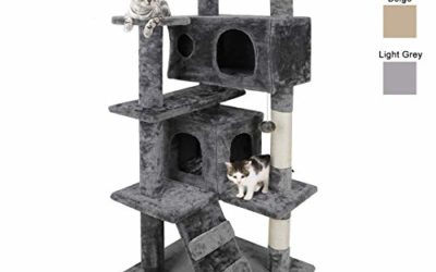 Nova Microdermabrasion 53 Inches Multi-Level Cat Tree Stand House Furniture Kittens Activity Tower with Scratching Posts Kitty Pet Play House (Grey)