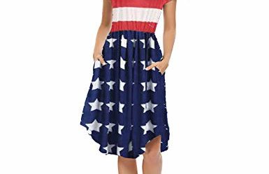 Halife Women's July 4th American Flag Printed Dolman Sleeve Midi Dress XL, Bold Stripe