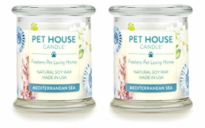 One Fur All 100% Natural Soy Wax Candle, 20 Fragrances – Pet Odor Eliminator, Up to 60 Hours Burn Time, Non-Toxic, Reusable Glass Jar Scented Candles – Pet House Candle, Mediterranean Sea – Pack of 2