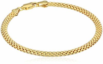 Amazon Essentials Yellow Gold Plated Sterling Silver Mesh Chain Bracelet, 8"