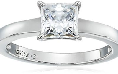 Platinum-plated Sterling Silver Princess-Cut Solitaire Ring made with Swarovski Zirconia (1 cttw), Size 7