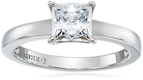 Platinum-plated Sterling Silver Princess-Cut Solitaire Ring made with Swarovski Zirconia (1 cttw), Size 7