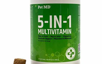 Pet MD 5in1 Dog Multivitamin – 30 Essential Vitamins, Minerals & Nutrients for Skin & Coat, Hip & Joint, Digestion, Immune & Senior Dog Vitamins – Glucosamine, Omega 3 6 9, Probiotics – 120 ct