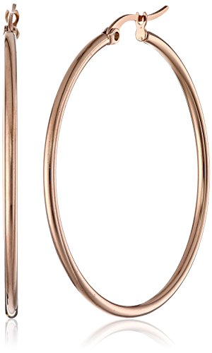 Amazon Essentials Rose Gold Plated Stainless Steel Rounded Tube Hoop Earrings (40mm)