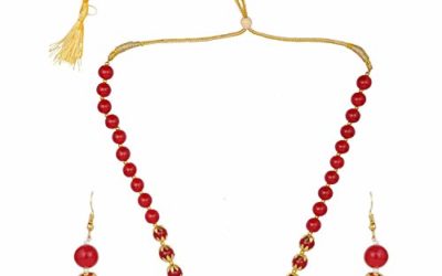 Efulgenz Boho Indian Bollywood Antique Gold Plated Faux Pearl Beaded Bridal Wedding Strand Red Statement Necklace Earrings Jewelry Set