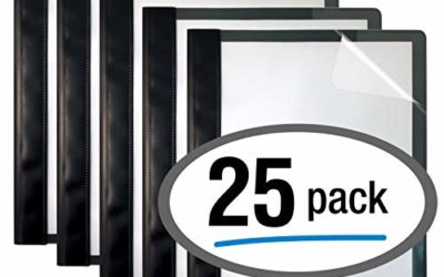 Ultra Durable Clear Front Report Covers, 25 Per Box, Letter Size, Black, Poly Back Cover, with Fasteners, Lay Flat, by Better Office Products, Box of 25