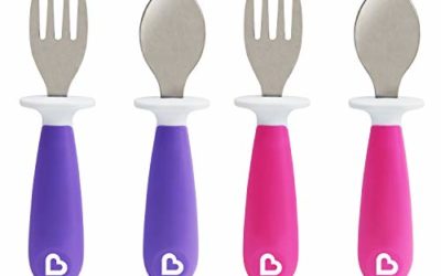 Munchkin Raise 4 Count Toddler Fork and Spoon, Pink/Purple, 12+