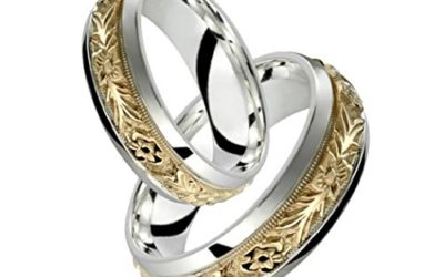 Alain Raphael 2 Tone Sterling Silver and 10k Yellow Gold 7 Millimeters Wide Wedding Band Ring Set