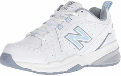 New Balance Women's 608 V5 Casual Comfort Cross Trainer, White/Light Blue, 9 W US
