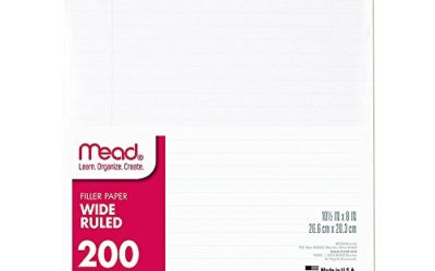 Mead Loose Leaf Paper, Wide Ruled, 200 Sheets, Standard 10-1/2" x 8", Lined Filler Paper, 3 Hole Punched for 3 Ring Binder, Writing & Office Paper, College, K-12 or Homeschool, 1 Pack (15200),White