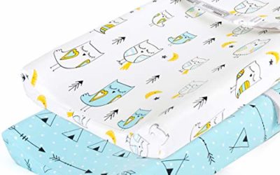 Stretchy-Changing-Pad-Covers-BROLEX Carddle Sheet Set for Baby Boys Girls,2 Pack Jersey Knit,Arrow & Owl