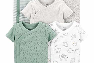 Simple Joys by Carter's Baby 5-Pack Short Sleeve Side Snap Bodysuit, Green Prints, 0-3 Months