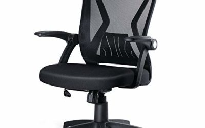 KOLLIEE Mid Back Mesh Office Chair Ergonomic Swivel Black Mesh Computer Chair Flip Up Arms With Lumbar Support Adjustable Height Task Chair