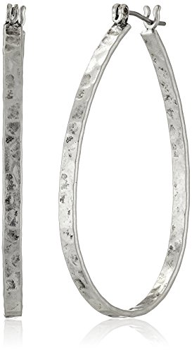 Lucky Brand Medium Silver-Tone Oblong Hoop Earrings