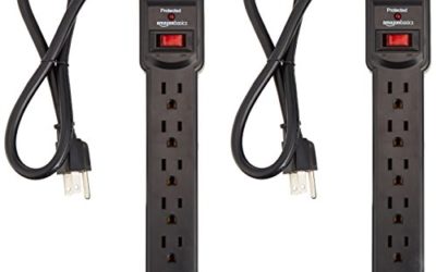 AmazonBasics 6-Outlet, 200 Joule Surge Protector Power Strip, 2 Foot, Black – Pack of 2