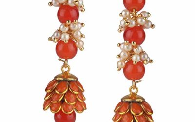 Gold Tone Indian Ethnic Red Paachi Pearl Jhumki Earrings Jewelry for Girls & Women