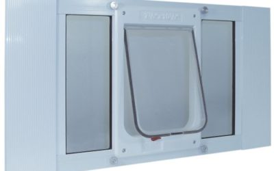 Ideal Pet Products Aluminum Sash Window Pet Door, Adjustable Width 33" to 38", Chubby Kat, 7.5" x 10.5" Flap Size, White